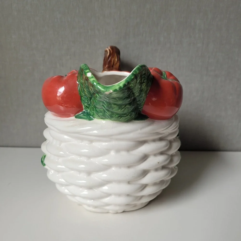 Vintage 1992 Fitzgerald & Floyd Ceramic Tomato Basket Pitcher 1 1/2 Qt | As-Is